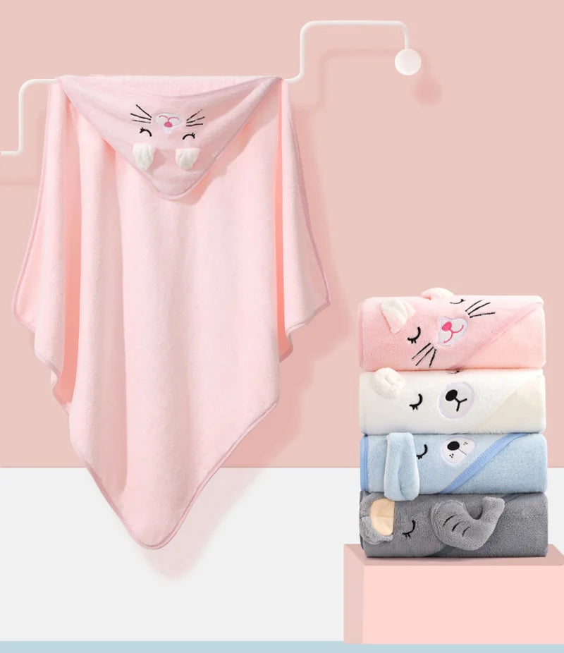 Cartoon Animal Baby Bath  Hooded Towel Bathrobe