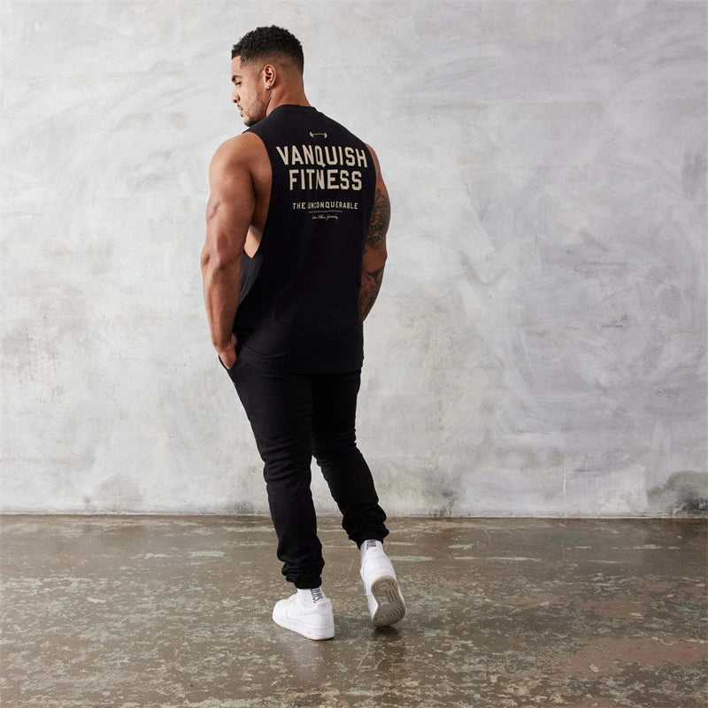 Men's vest cotton wide shoulder round neck sleeveless shirt