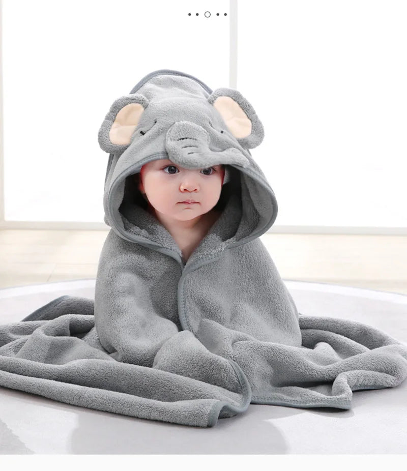 Cartoon Animal Baby Bath  Hooded Towel Bathrobe