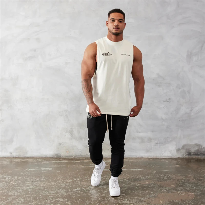 Men's vest cotton wide shoulder round neck sleeveless shirt