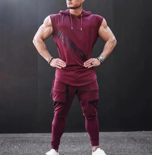 Men's fitness sleeveless hooded vest