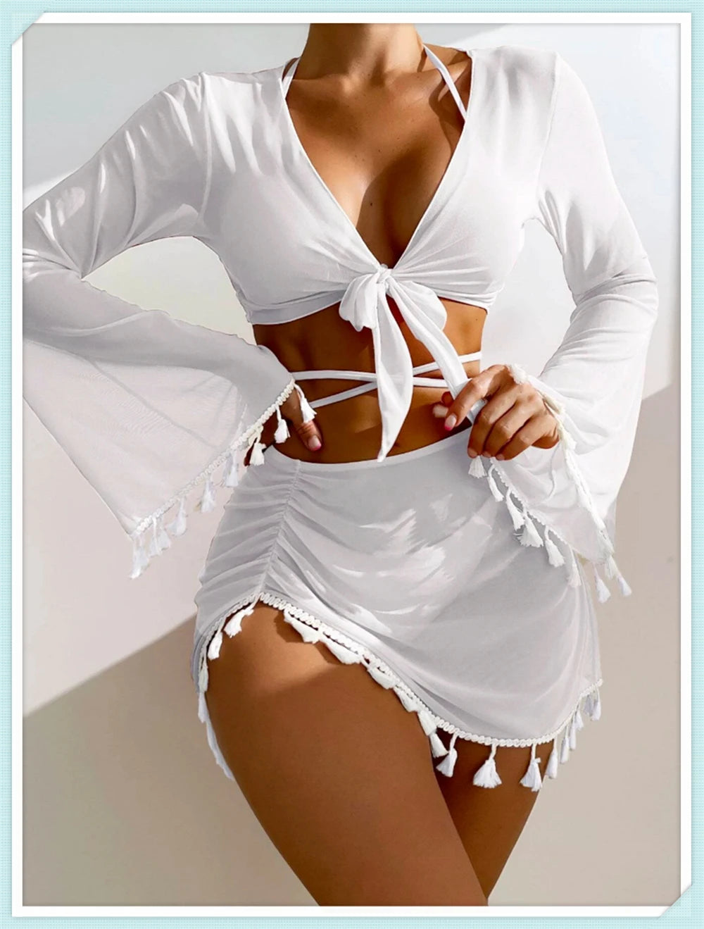 4 Pieces Halter Bikinis Women Solid Swimwear Cover up