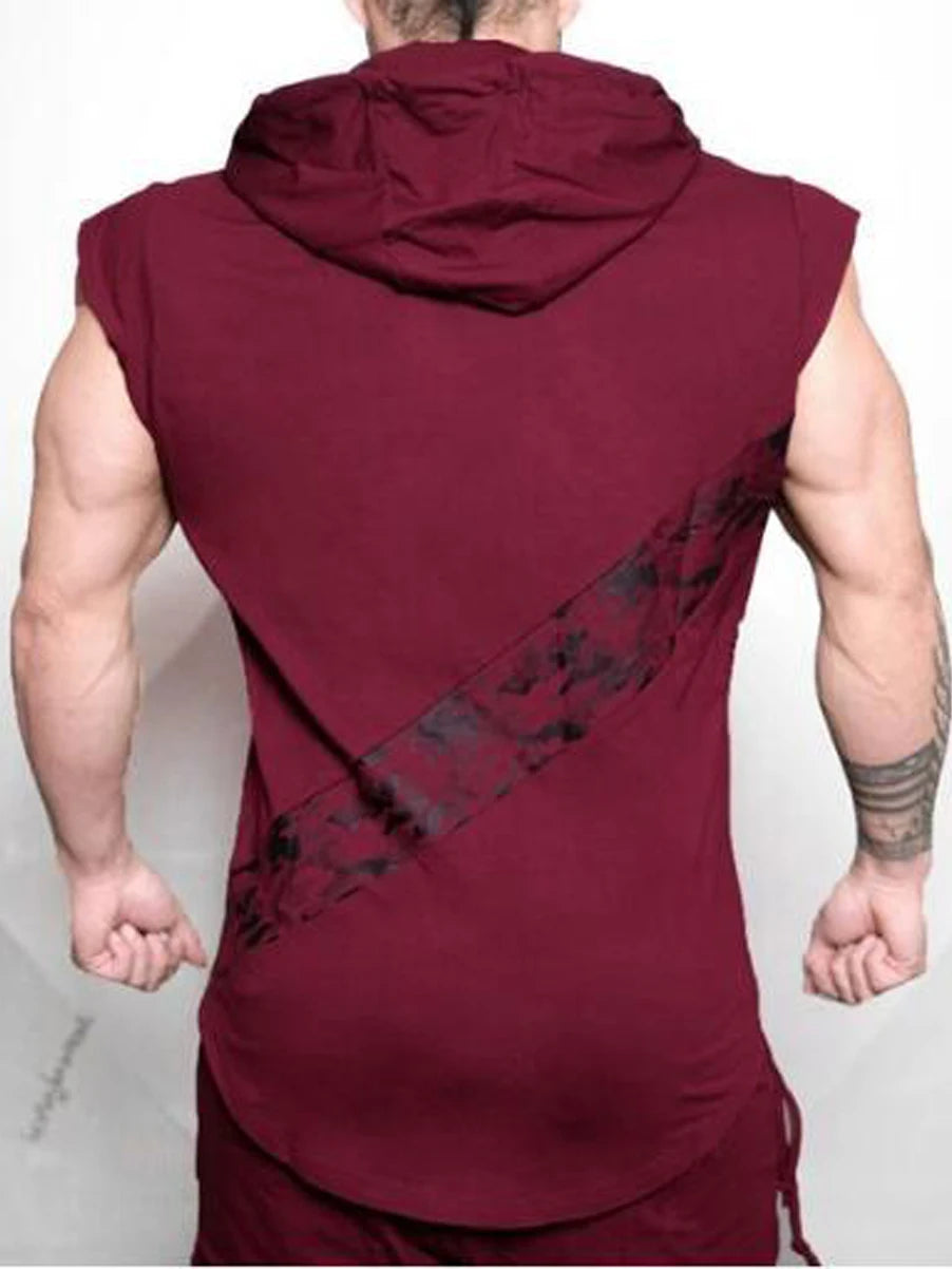 Men's fitness sleeveless hooded vest