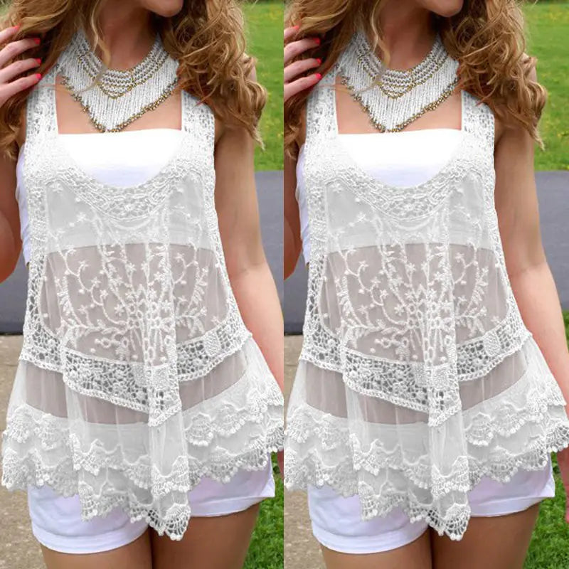 White Lace Crochet Beach Dress Bikini Cover-Ups