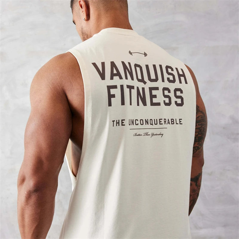 Men's vest cotton wide shoulder round neck sleeveless shirt