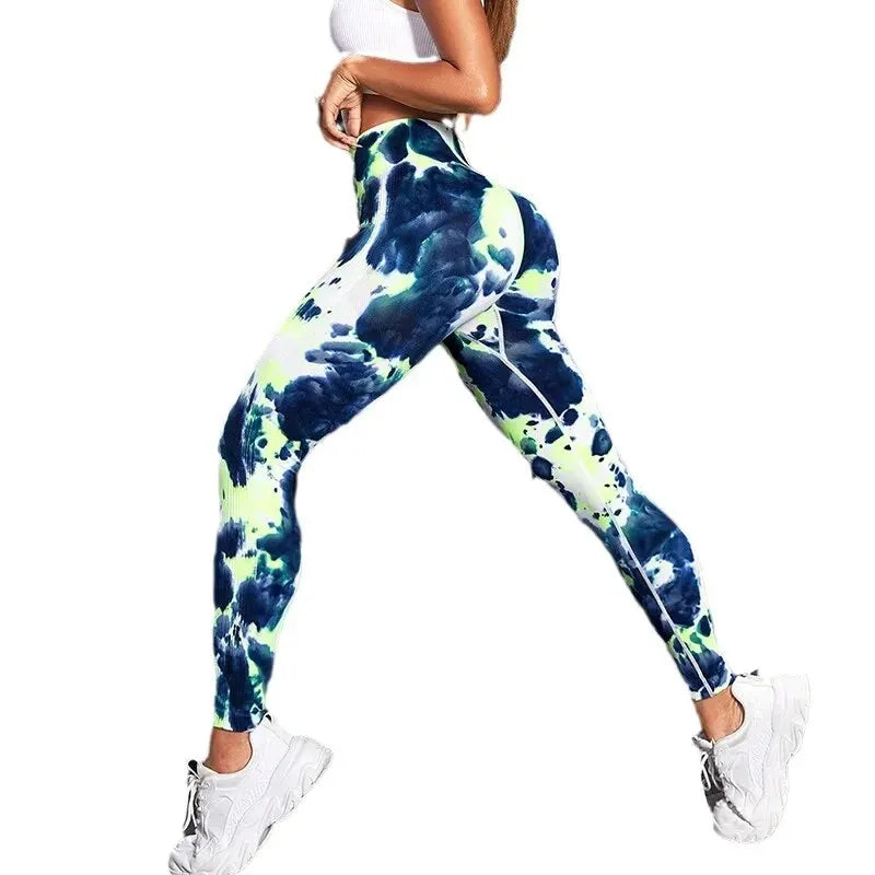 Drip Dye High Waist and Hip Lifting Fitness Pants