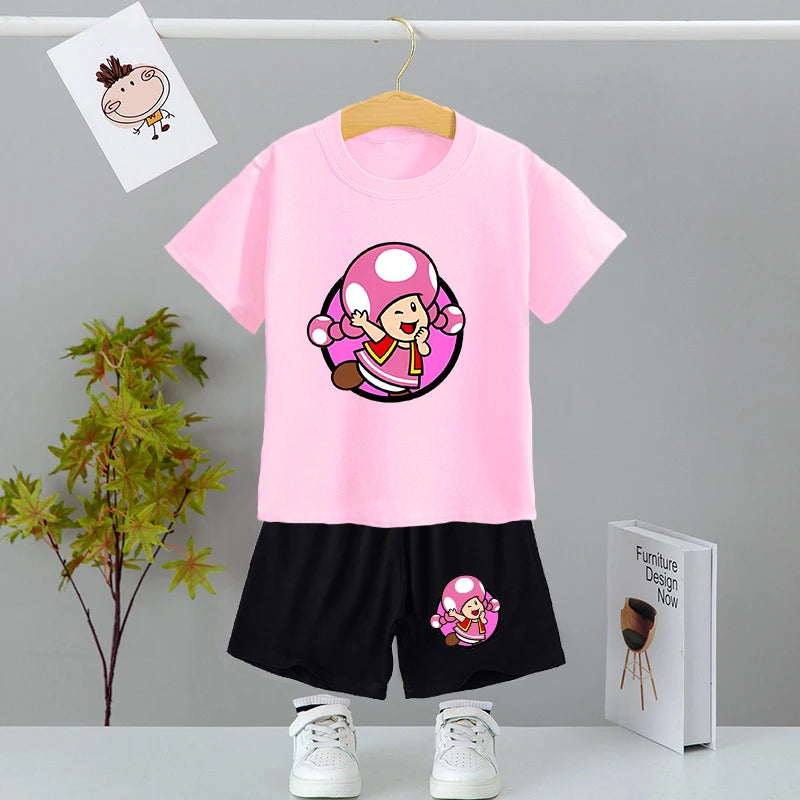 Super Marios Fashion Toddler Girl Peach Princess T Shirt + Short Pants